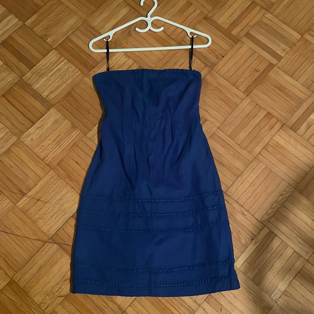 Strapless royal blue mini dress